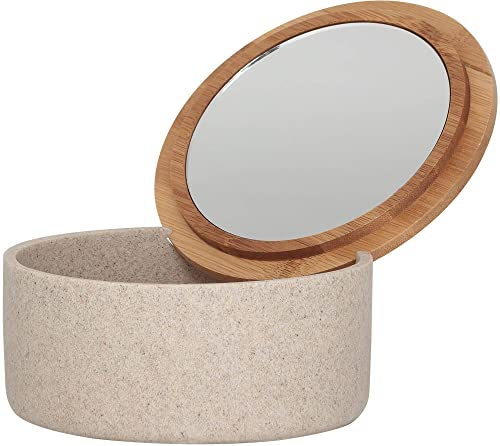 Sealskin Grace Kosmetikbox mit Spiegel, Schmuckdose aus Polyresin und Bambus, Farbe: Sand