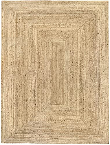 Hamid Jute Teppich, Alhambra Teppich Handgewebt 100% Naturfaser de Jute, Wohnzimmer, Schlafzimmer, Flurteppich, Farbe Natur (300x400cm)
