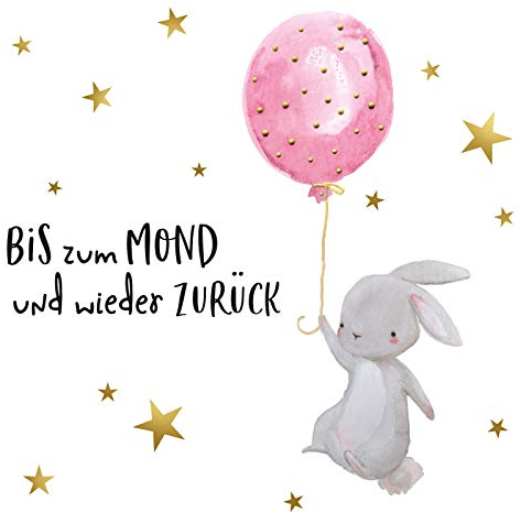 Little Deco Wandtattoo Kinderzimmer Mädchen Spruch Bis zum Mond Hase mit Luftballon Rosa Kinderbilder Deko Babyzimmer Wandaufkleber Wandsticker Aufkleber DL213-06