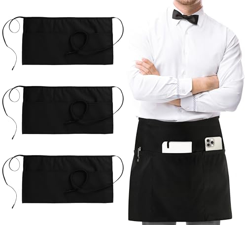 Utopia Kitchen 4 Pack 3 Taschen Kellnerschürze 61 x 30,5 cm Taille Schürze für Haus und Küche, schwarz