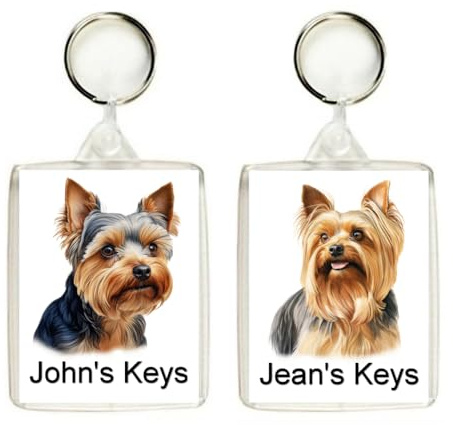 Personalised YORKSHIRE TERRIER Keyring / Bag Tag - TWO DESIGNS AVAILABLE | Passport Photo Size Double Sided Insert 45mm by 35mm,Ideal for Tagging Luggage Holdalls Backpacks etc