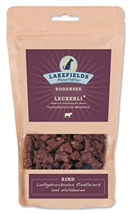 Lakefields - Hundeleckerli Trockenfleischwürfel vom Rind, Hundesnack mit 90% Rindfleisch, getreidefreie & gesunde Leckerlies, ideal als Trainingsleckerli, schonend gebacken, 1 x 150g