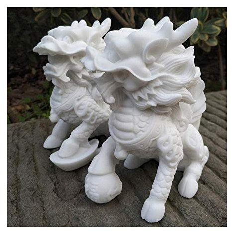 EIN Paar chinesische Feng Shui Statuen die Legende der wächter Qilin/Chi Lin Kylin Stein Dekor Attract Reichtum und viel Glück Heim und Büro,Weiß,S