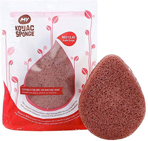 Hotaden Lavado 1pc Konjac Esponja All Natural Herramienta Esponja Exfoliante Facial de Limpieza Profunda de los poros de Belleza Adecuado (Rojo)