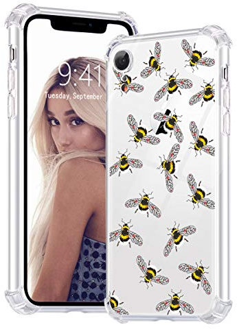 Idocolors Cases for iPhone SE 2020/7 / 8 Clear Bumblebee Design, Shockproof Phone Case Slim Soft TPU with Bumper & Four Corner Reinforced Protective, Cover Thin Anti-Scratch Kawaii Animal Pattern