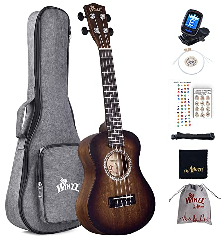 Winzz Ukulele Konzert 23 Zoll Braun, Ukulele Anfänger Set für Erwachsene Kinder, Einzigartiges Farbdesign