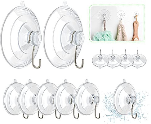 Hangerspace Lot de 12 ventouses en PVC transparent avec crochets métalliques amovibles pour cuisine, salle de bain, douche, mur, fenêtre, porte en verre (2 grands, 6 moyens, 4 petits)