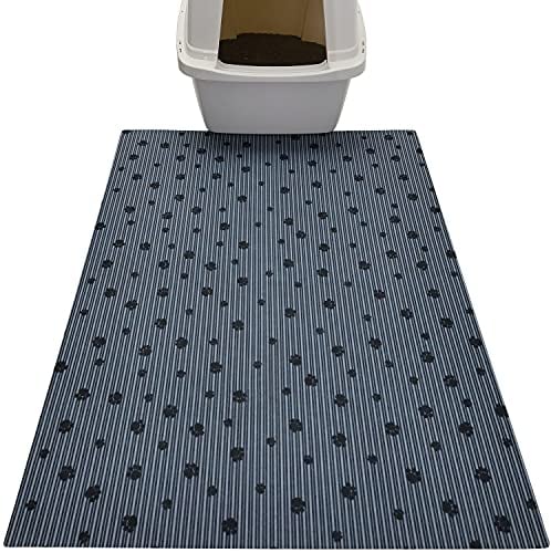Drymate Original Cat Litter Mat, Contains Mess from Box for Cleaner Floors, Urine-Proof, Soft on Kitty Paws -Absorbent/Waterproof- Machine Washable, Durable (USA Made) (28”x36”)(GreyStripeBlackPaw)