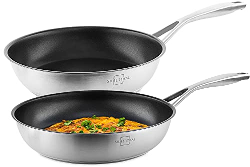 SILBERTHAL Induktion Pfannen Set - Bratpfannen 2er Set - Induktionsgeeignet - 28cm & 24cm - Edelstahl - Beschichtet