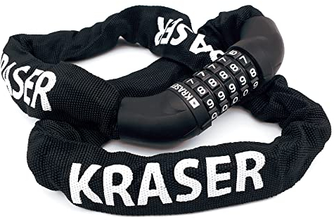 KRASER KR610 Candado Bicicleta Antirrobo, Cadena de Seguridad con Código 5 Digitos más Seguro, Eslabones Acero ø8mm Más Gruesos y Resistentes con Funda Nylon para Bici Scooter Patinete Bike Lock,100cm