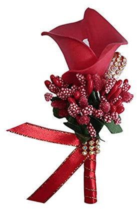Duories 2 Stück Calla-Lilie Blume Ansteckblume Hochzeit mit Anstecknadel,Hochzeitsblumen Bräutigam Groomsmen Ansteckblume,Hochzeit Zubehör,Boutonniere für Hochzeiten Bankette Jubiläumsdaten(rot)