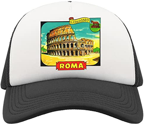 Unbekannt Roma IL Colosseo Rome Italy The Colosseum Retro Poster Atmungsaktive Unisex-Half-Mesh-Cap-Hut-Baseballmütze Sport Active Schwarz