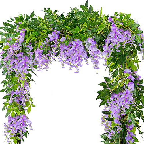 Warmiehomy Wisteria Artificial Flowers 4 Pcs 7 ft Vine Wisteria Trailling Fake Flowers Garlands DIY Flower Decoration for Wedding Party Outdoor Christmas & New Year Decors