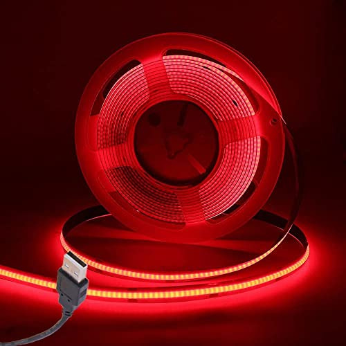 Wisada COB LED Streifen 3M, Innenbereich Nicht Wasserdichte USB Flexibler COB LED Lichtband, DC5V 320 LEDs/m Rot LED Band für Schrankbeleuchtung, Schlafzimmer, Bar, Bühne, Weihnachtsfeier(FPCB:5MM)