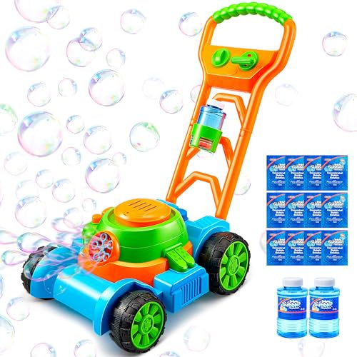 SLOOSH Bubble Lawn Mower Toddler Toys - Kids Toys Bubble Machine Summer Outdoor Games Age 3+, Bubble Mower Outside Push Toy for Toddlers Preschool Kid Boys Girls Birthday Christmas Xmas Gifts (Blue)
