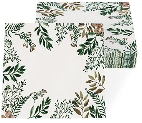 PARTY GO 50 Pieces Secret Garden Napkins Printed Napkins with Sage Greenery for Garden Party Birthday Baby Shower Decoration Supplies Girls Boys Kids, 6.5 x 6.5 Inches