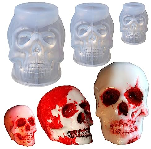 3 Stück Silikonform Epoxidharz Totenkopf Halloween Kerzenform, DIY Epoxidharz Formen Silikon Schädel, 3D Totenkopf Silikonform Gießform Dekoration Für Basteln, Handwerk, Kerze, Aromatherapie