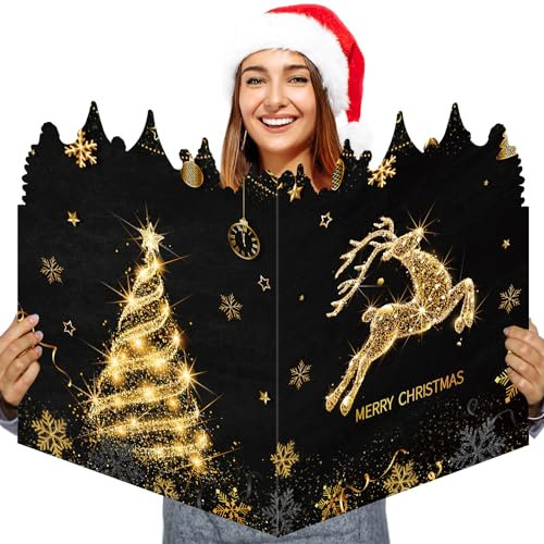 Pasimy Große Frohe Weihnachten Grußkarte, 63,5 x 40,6 cm, riesiges Gästebuch, Jumbo-Weihnachtskarte, große Weihnachtskarte, übergroße Kunststoffkarte für Damen und Herren, Party-Dekoration (Elch)