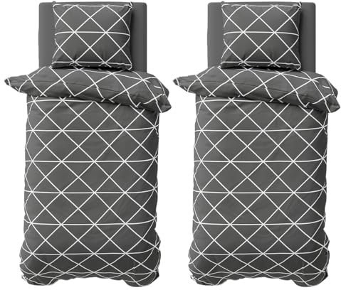 Visaggio Bettwäsche Set 4 teilig 155x220 + 80x80 cm Design Bezug Baumwolle Renforce Schlafzimmer Set Anthrazit Grau