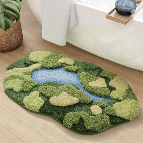 DEXI Bath Mat Rug 50 x 80 cm, Thick Soft Absorbent Microfiber Mats, Non-Slip Washable Carpet Rugs for Shower, Sink, Bedroom, Bathroom Accessories Decor, Green