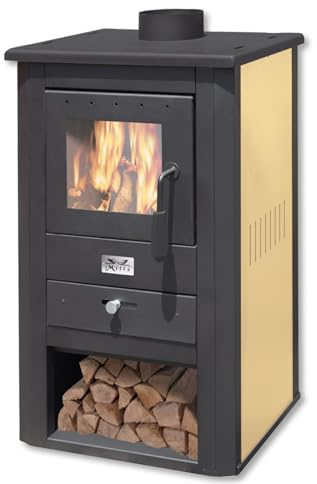 La zappa Holzofen Pallade aus Stahl, 10,7 kW mit Paneelen (Elfenbein)