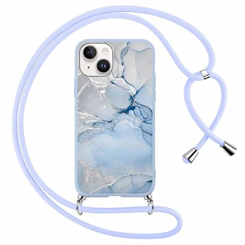 Foonary Funda con Cuerda para Apple iPhone 14/Apple iPhone 13 6,1, Carcasa Ultrafina Silicona Aesthetic Case con Ajustable Collar Correa de Cuello Cordón Antigolpes Cover para iPhone 14 13, Marmol 2