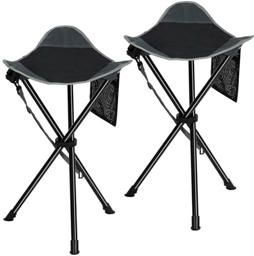 REDCAMP 22.4-inch Tall Tripod Stool Folding, 2 Pack Lightweight Tripod Chairs Portable for Backpacking Hiking Hunting Fishing, Black