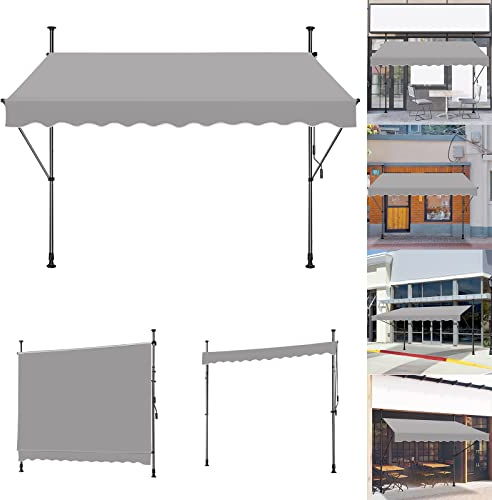 XMTECH Tenda da sole con braccio snodato senza forature, protezione UV con morsetto a manovella, tenda da sole regolabile in altezza per giardino, terrazza, 200 x 120 cm, grigio