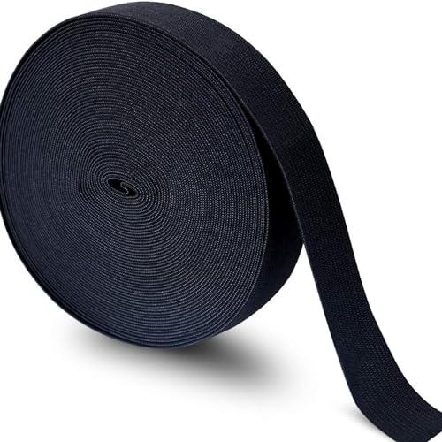1 Inch Wide Elastic for Sewing - White & Black - Ideal for DIY Crafts, Wig Bands, Headbands, Trousers, and Dressmaking 25 Meter Roll (Black)