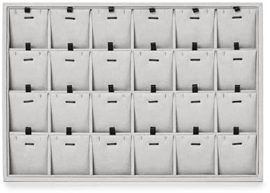 Oirlv Gris Microfibra 24 Cuadrícula Pendientes Collar Organizador Expositor Joyería Bandeja de Almacenamiento