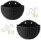 Meindin Lot de 2 Pots de Fleurs muraux en Imitation rotin pour d'extérieur, Demi-Cercle avec Trou de Drainage et Crochets, Support de