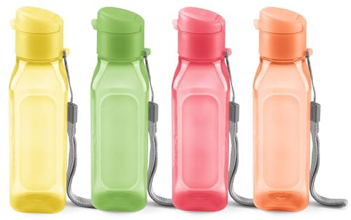 MILTON Sports Water Bottle Square Juice Box 4 Set 10 oz. Great for Juices Milk Smoothies Plastic Wide-Mouth Reusable Leak Proof Drink Bottle/Carton for School Bags Lunch Boxes Gym Flip Lid -BPA Free