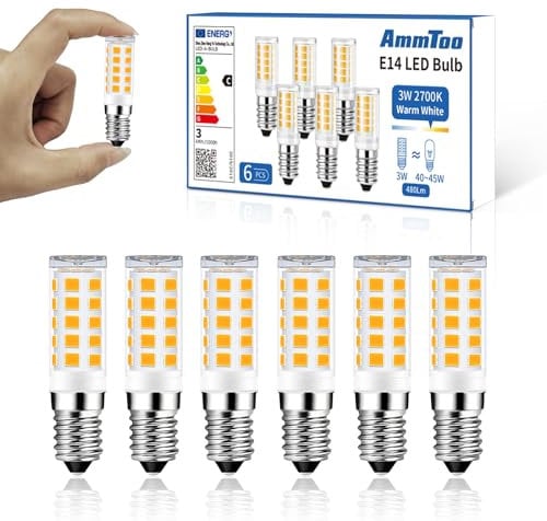 AmmToo E14 LED Warmweiss Birne, 2700K LED Lampe, Glühbirne E14 3w 480LM ersetzt 40W 45W Halogenlampen, Kein Flackern Kühlschranklampe Nicht Dimmbar, Led Mais Birne für Dunstabzugshaube Wandlampen