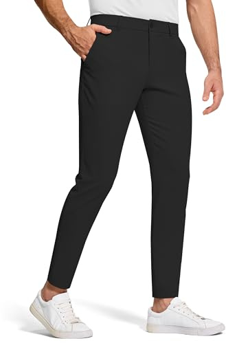 SERAMY Men's Golf Dress Pants 30 Inseam Stretch Skinny Tapered Lightweight Breathable Chino Trousers with Pockets for Casual Work Black 34