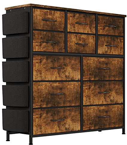 Baloveby Kommode, Schrank 12 Schubladen Aus Stoff Mit Griffen, Metallrahmen, Aufbewahrungsschrank für Schlafzimmer, Kinderzimmer, Schrank, Flur, Eingangsbereich
