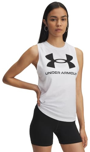 Under Armour Women's Logo Tank, Super-Soft and Breathable Women's Gym Top with Logo Design, Ladies' Tank Top for Workouts and Training,White / / Black,SM