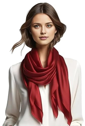 LA FERANI Damen Seidenschal 100% Seide Wein Rot Halstuch Schal einfarbig 180x90cm Seidentuch für Anzug formelle Anlässe Stola Business stilvoll Geschenk für Sie (dunkel Rot)