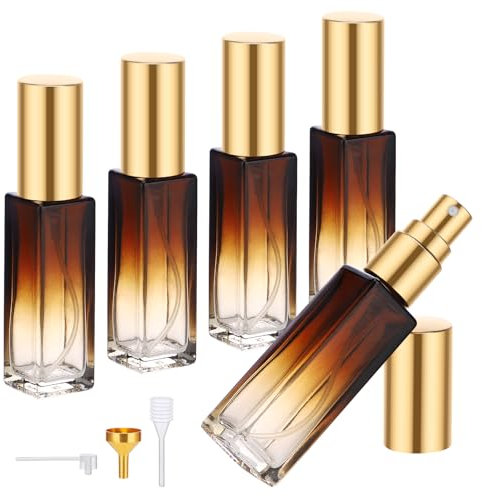 Segus Travel Perfume Atomiser Refillable, 5 Pcs 10ml Perfume Decanter, Glass Empty Fragrance Bottles, Portable and Leakproof, for Handbag, Pocket, Purse (Gradient Brown)