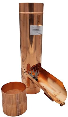 zbs24 Regenrohrklappe 87mm in Kupfer, mit Laubsieb, konische Bauform für einen mühelosen Einbau, Set 2 mit Muffe zur Montage bei abgeschnittenen Fallrohren