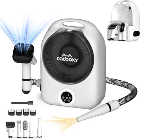 Catboxy Kit aspirateur de toilettage pour chien, chat et chien, épilateur professionnel avec brosse, démêlant, démêlé, propre, accessoires secs, ions négatifs à température constante, séchage rapide,
