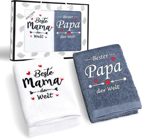 FHzytg Muttertag Vatertag Geschenke Handtuch | 35 x 75cm Duschtücher | Mama und Papa Geschenke | Beste Mama und Papa Der Welt | Geburtstagsgeschenke für Eltern
