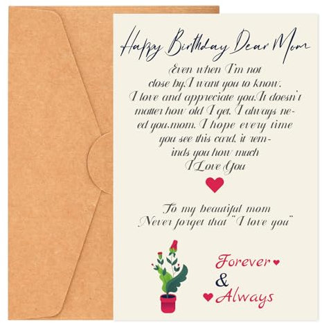 BOXOB Tarjeta de Cumpleaños para Mamá, Tarjeta de Feliz Cumpleaños con Sobre Hermosas Tarjetas de Felicitación para el día de la Madre y Cumpleaños Regalos de Cumpleaños para Mamá de Hija o Hijo