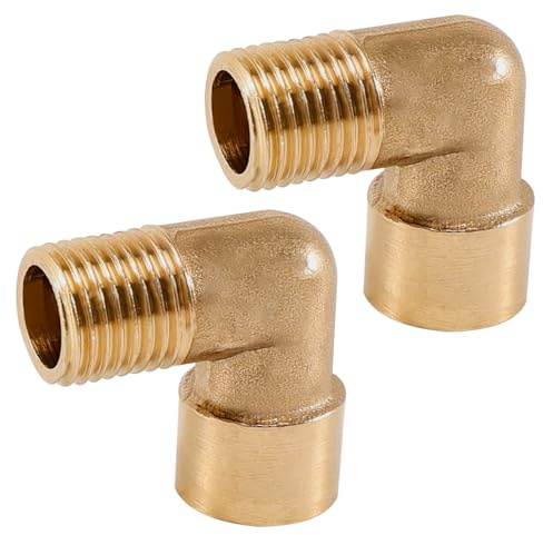2 Stück Messing Winkel 90 Grad, 1/4 Zoll IG x AG, 90° Bogen Messing | DN8 Rohrwinkel Bogen, Innengewinde und Außengewinde, sanitär anschlussstücke Winkel für Bewässerungsanlagen