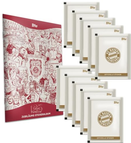 Topps 125 Jahre FC Bayern München - Starter Paket: 10x Sticker Packs und Sammelalbum Fussball Album Karten und BB-Toy-Trades Toploader