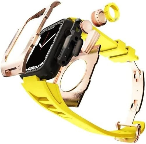 ANZOAT Für Apple Watch Series 8 7 45mm Mod Kit Metallgehäuse mit fluoreszierendem Gummiband, für iWatch 6 SE 5 4 44mm Retrofit Gehäuse Aluminium Ersatzarmband 44MM, 44MM, Achat