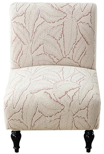 Ausing Housse pour fauteuil sans accoudoir 1 place, protège-meuble élastique et antidérapant en jonc, imprimé fleur, pour canapé, rose