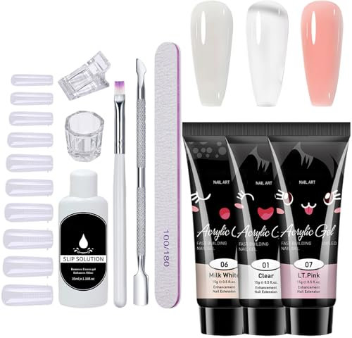Kit gel per poli - kit polacco gel a 3 colori con lampada UV | per estensione per unghie, set di unghie, set completo di chiodi poli da lunga durata per estensione rapida