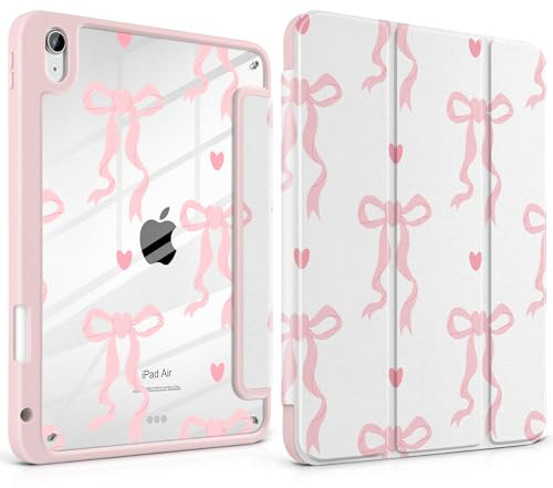 MEEgoodo Case for iPad Air 11 inch M3 2025 / M2 2024,for iPad Air 5th / 4th Generation Case 10.9 inch 2022/2020, Tablet Cover with Acrylic Transparent Back Shell, Trendy Bow & Hearts