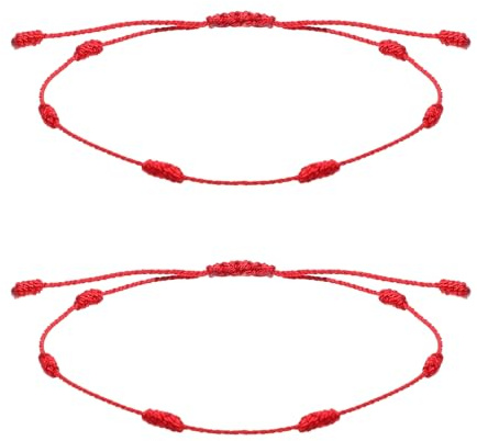 Piriuuo 2 Stück Rotes Armband, Glück 7 Knoten Armband Handgefertigtes Freundschaftsband Tibetisches Glücksarmband Verstellbar RotesArmband Schutz für Männer, Damen und Kinder