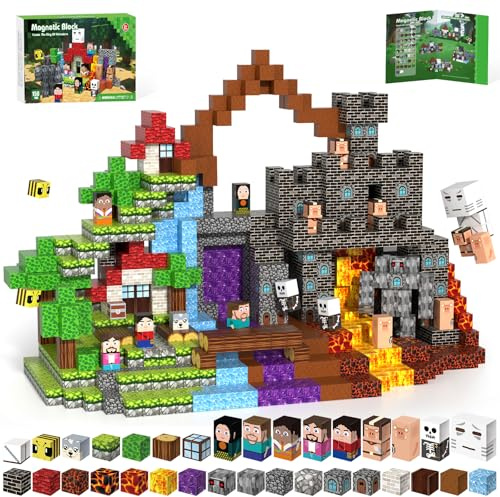 Gryxpox 150pcs Magnetic Blocks, Magnetic Building Blocks, Magnet Tiles with Adventure World Blocks, Magnetic Blocks for Kids Ages 4-8, STEM Sensory Toys for Ages 3+ Toddlers Girl Boys Birthday Gifts